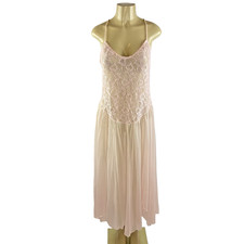 Vtg Vanity Fair Slip Dress Size L Pink Lace Lingerie Boudoir Nightgown Ballet