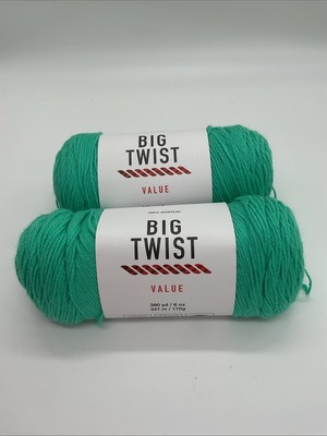 Big Twist Value Yarn  Lot Of 2 Skeins Color Jade Green 6 oz Each New