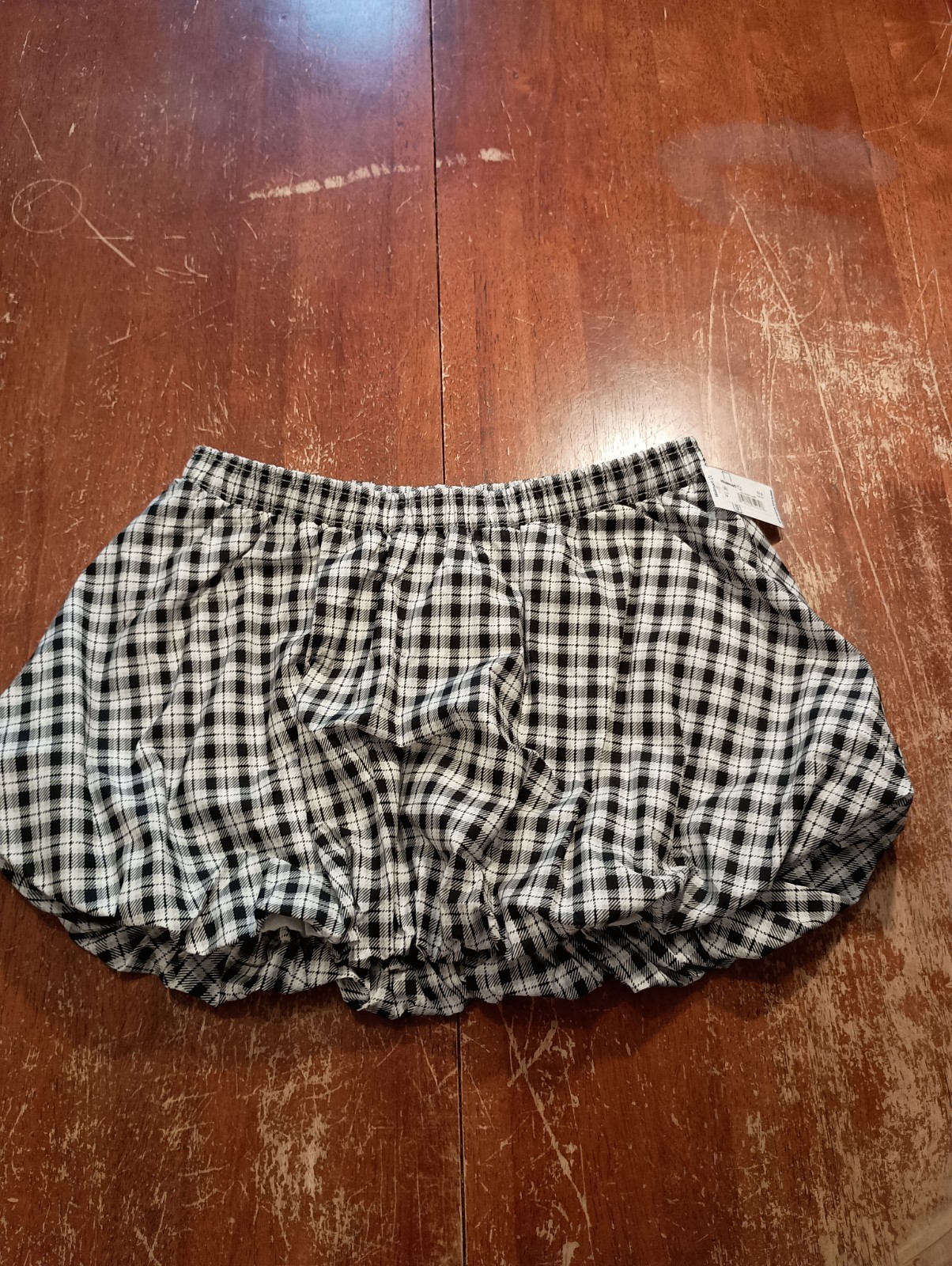 No Boundaries NOBO Women's White Black Plaid Bubble Mini Skirt Skorts Size XS