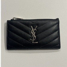 Saint Laurent Black Quilted Logo Card Holder Wallet for Women
