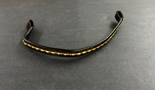 HMC Brown Leather With Gold Accents Horse Bridle Browband