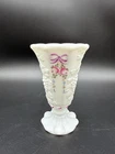 Vintage Westmoreland Paneled Grape Milk Glass Vase Hand Painted Roses and Bows