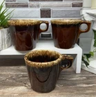Vintage Hull Pottery Oven Proof USA Brown Drip Glaze Coffee Mugs Cups Set Of 3