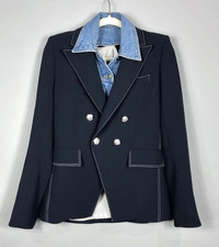 Veronica Beard Miller Slate Denim Dickey Jacket SZ 6 Navy Blue Stitch Detail USA