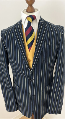 Jasper Conran Boating Blazer Men Sz Small  Blue  Striped Jacket Cruise Regatta