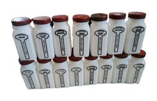 15 Griffiths Milk Glass Spice Jars Lot MCM Farmhouse Kitchen Red Lids No Stand