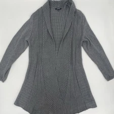 Elementz Women's Size Large Gray Knit Open Front Cardigan Sweater Shawl Colar