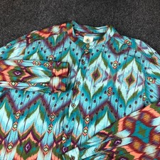 The Territory Ahead Mens XL Ikat Geometric Seersucker Mandarin Collar Shirt Blue