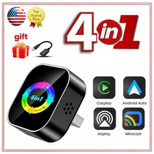 4 IN 1 Wireless CarPlay Adapter Android Auto AirPlay Mirror Link USB Plug Play