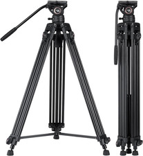Cayer BV30L Video Tripod System, 72" Heavy Duty Aluminum Twin Tube Tripod with K