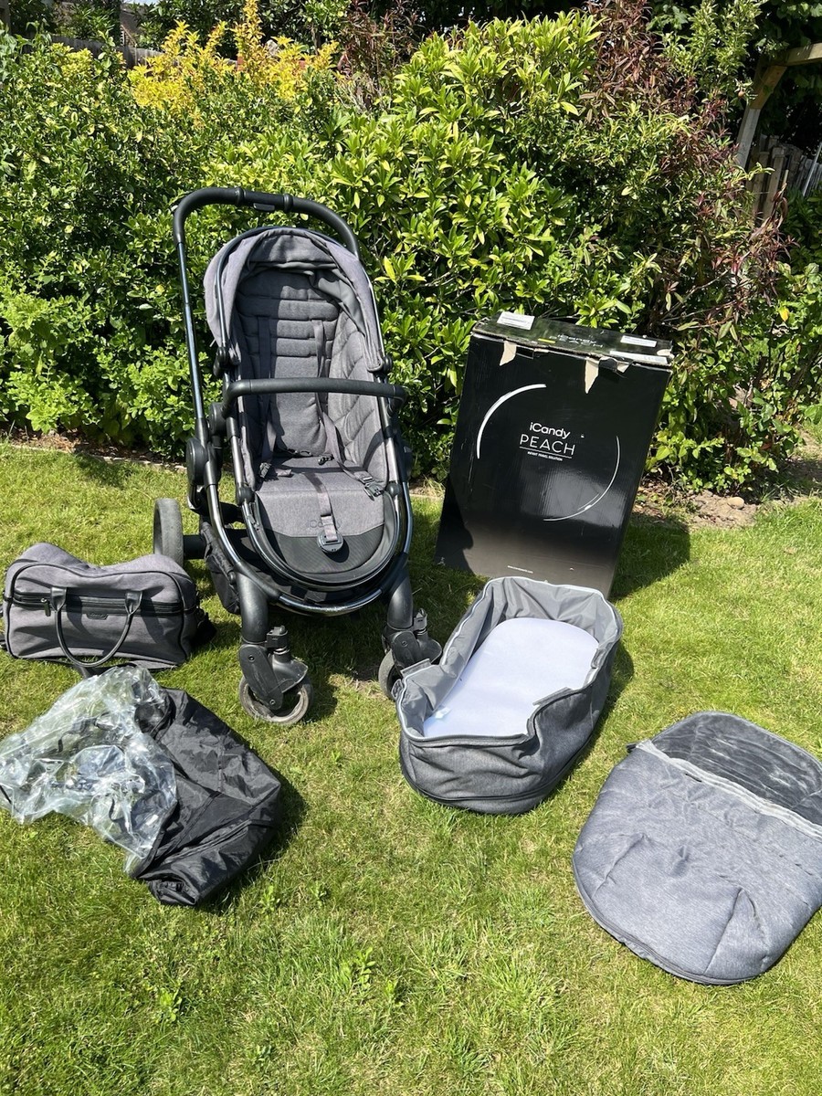 Icandy Peach Pram Phantom dark grey twill combo UK