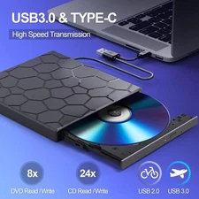 Slim External CD DVD Drive USB 3.0 Disc Player Burner Writer For Laptop PC Mac