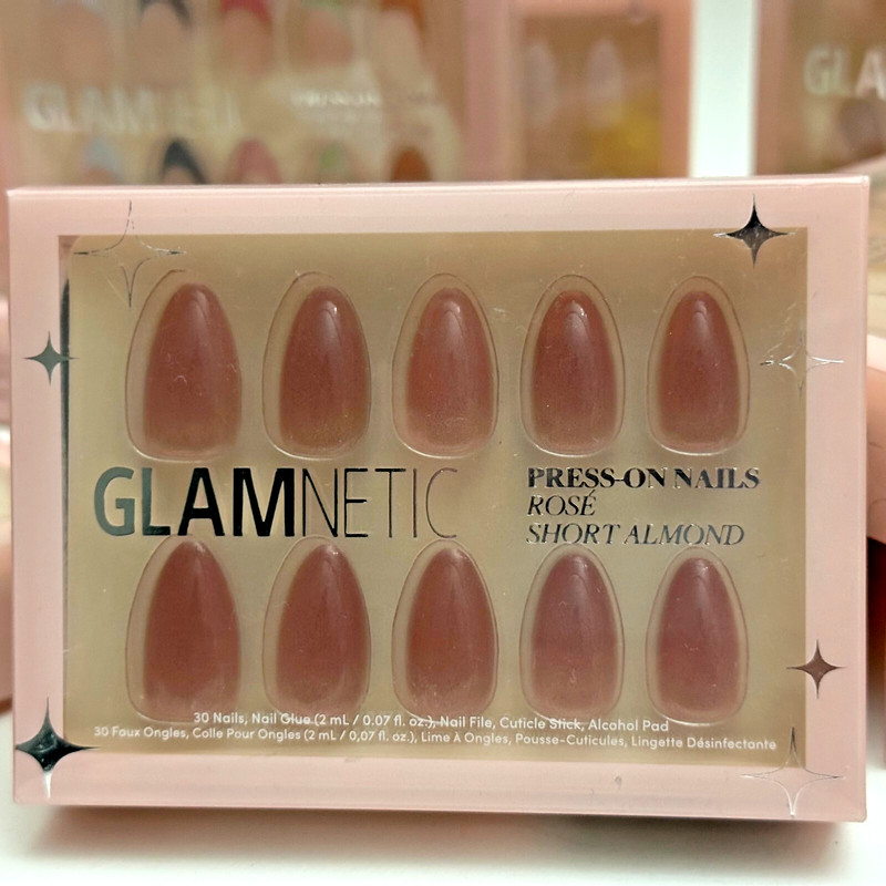 GLAMNETICS Press On Nails ROSE Short Almond BRAND NEW NIB Wine OPAQUE Shimmer