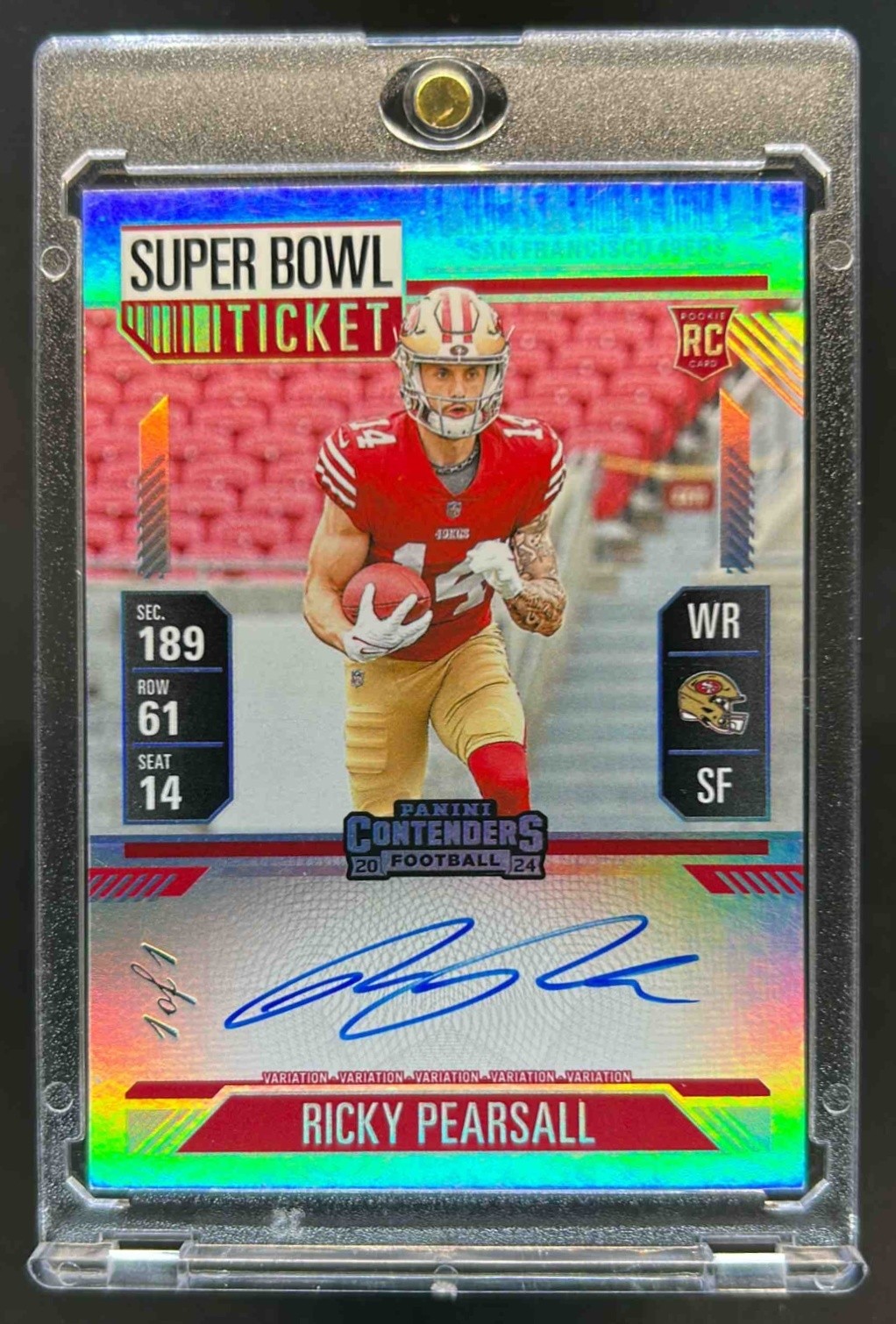 2024 Contenders Ricky Pearsall Rookie Ticket Variation Auto Super Bowl VAR #1/1