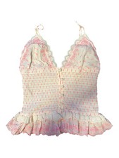 Free People Camisole Size M Pink White Heart Smocked Lace Ruffle Top