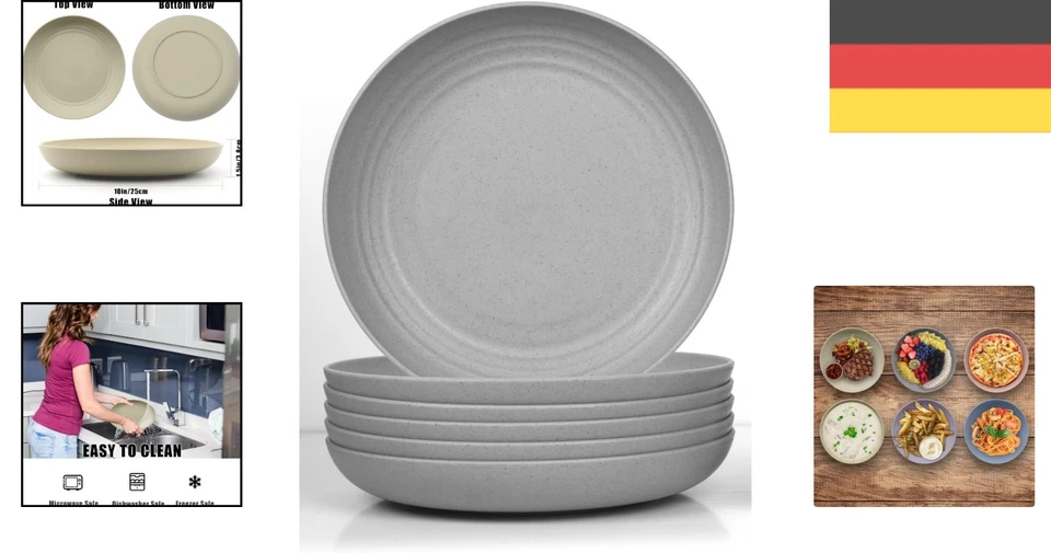 Teller Set, 6 Stück, 23cm, Kunststoff, Bruchfest, BPA-frei, Mikrowellen, Spül... - Bild 2 von 4