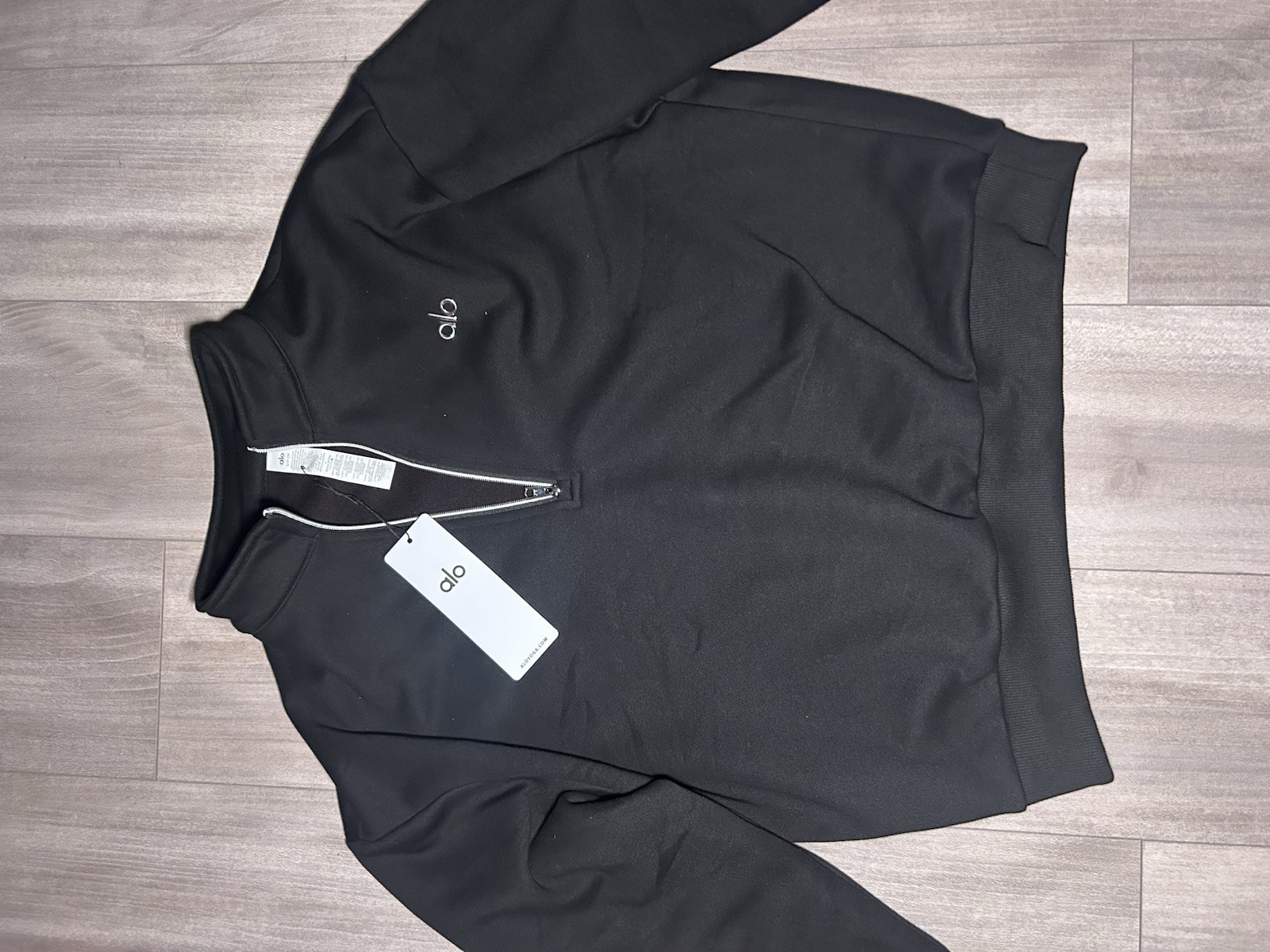 Alo Yoga Quarter Zip Black Long Sleeve Pullover Sweatshirt