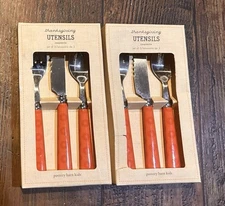 Pottery Barn Kids 2 Boxes 3pc Orange Utensils Fork, Knife, Spoon Silverware 