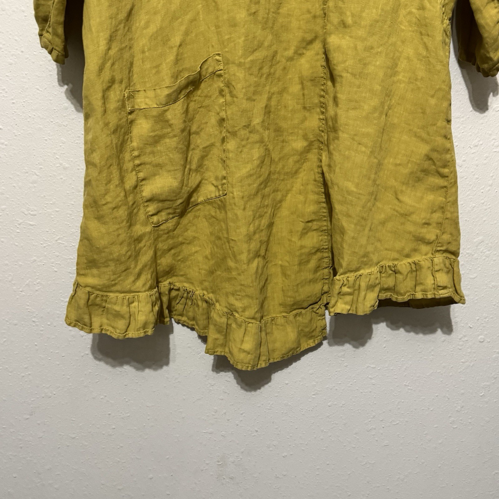 Match Point USA Linen Mini Dress Tunic Shift Size Medium Marigold Lagenlook