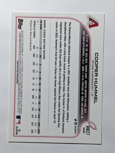 COOPER HUMMEL RC 2022 TOPPS HOLIDAY ROOKIE #HW27 DIAMONDBACKS - Picture 2 of 2