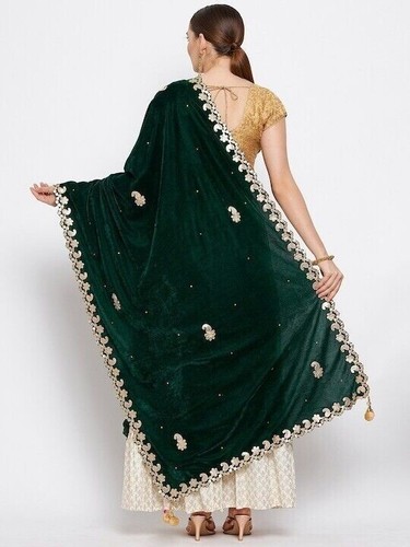 Velvet Dupatta Gotta Patti Embroidered Long Veli Hijab Scarves Fancy Stole Scarf - Picture 2 of 4