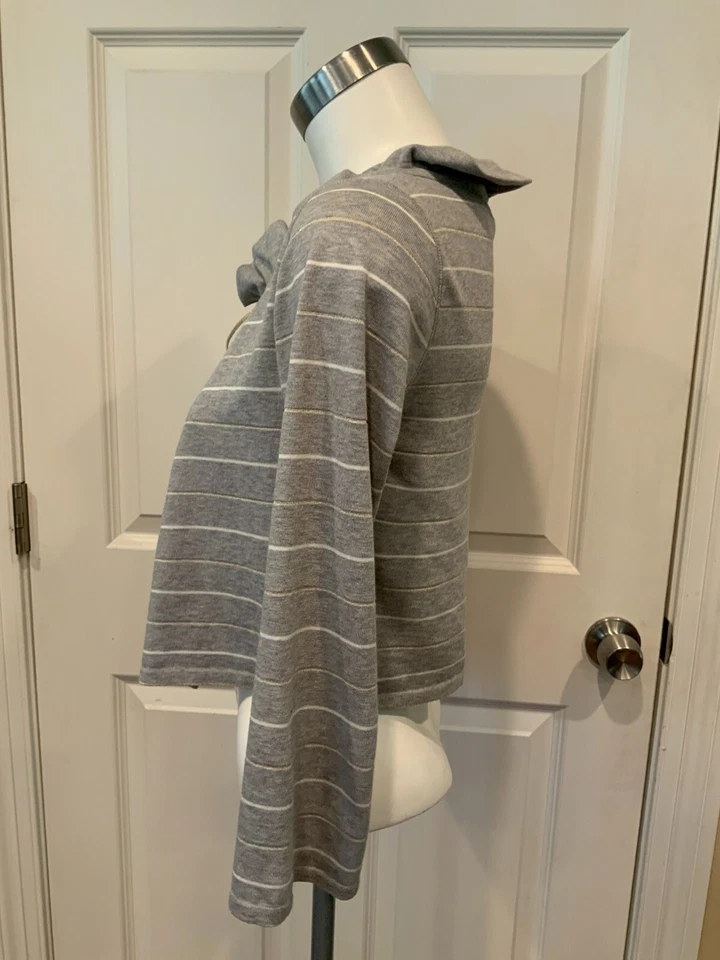 Rivamonti by Brunello Cucinelli Gray, White & Gold Striped Cardigan, Size Small - Image 4 of 4