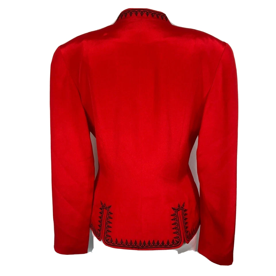 Chaqueta Blazer Shomi By Miller Shor Mujer Talla 6 Roja 100% Seda Negra Bordada Foto 4 de 4