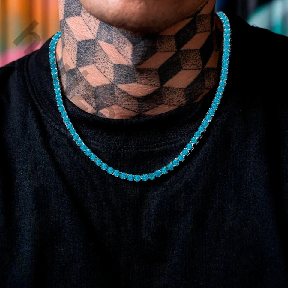 Collar Tenis 22" 5 MM Corte Redondo 55 Ct Topacio Azul Suizo Oro Blanco 14K Sobre Foto 4 de 4