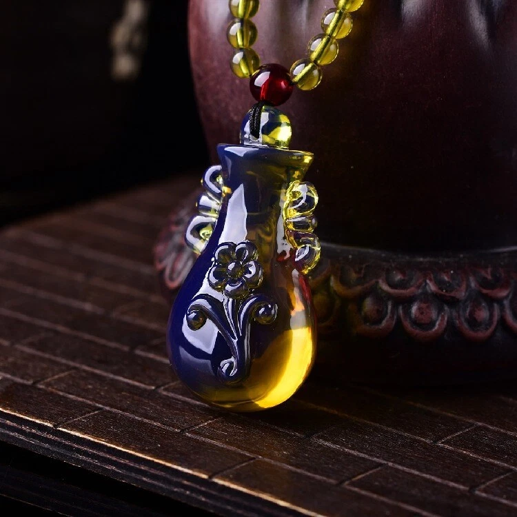 Collar colgante botella ámbar natural flor cera de abejas azul ámbar joyería Foto 2 de 4