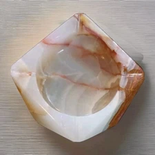 VINTAGE ALABASTER STONE ASHTRAY 3lbs 2.9oz MCM SQUARE BOHO MANCAVE CABIN DECOR 