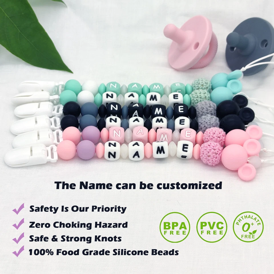 Nombre Personalizado Bebé Chupete Clip Cadena Silicona Mordedor Regalo Maniquí Foto 4 de 4