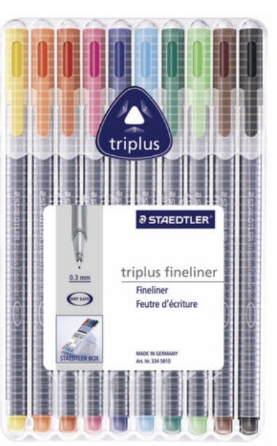 Staedtler Triplus Fineliner Marker Pens 0.3 mm  Pack of 10 Easel Storage Case 