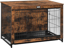 Rustic Wooden Dog Crate Furniture with Double Doors  Pull-Out Tray, 38.6