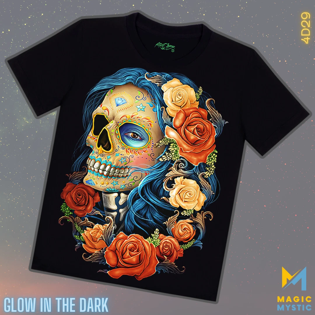 Black T-Shirt Rock Chang Original Colorful Cool Skull Glow in the Dark Unisex