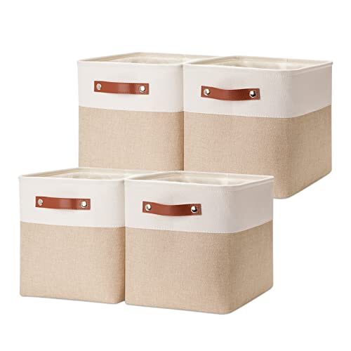 Foldable Storage Baskets(4 Pack) Cube Storage Baskets 12 x 12 x 12 Beige&White