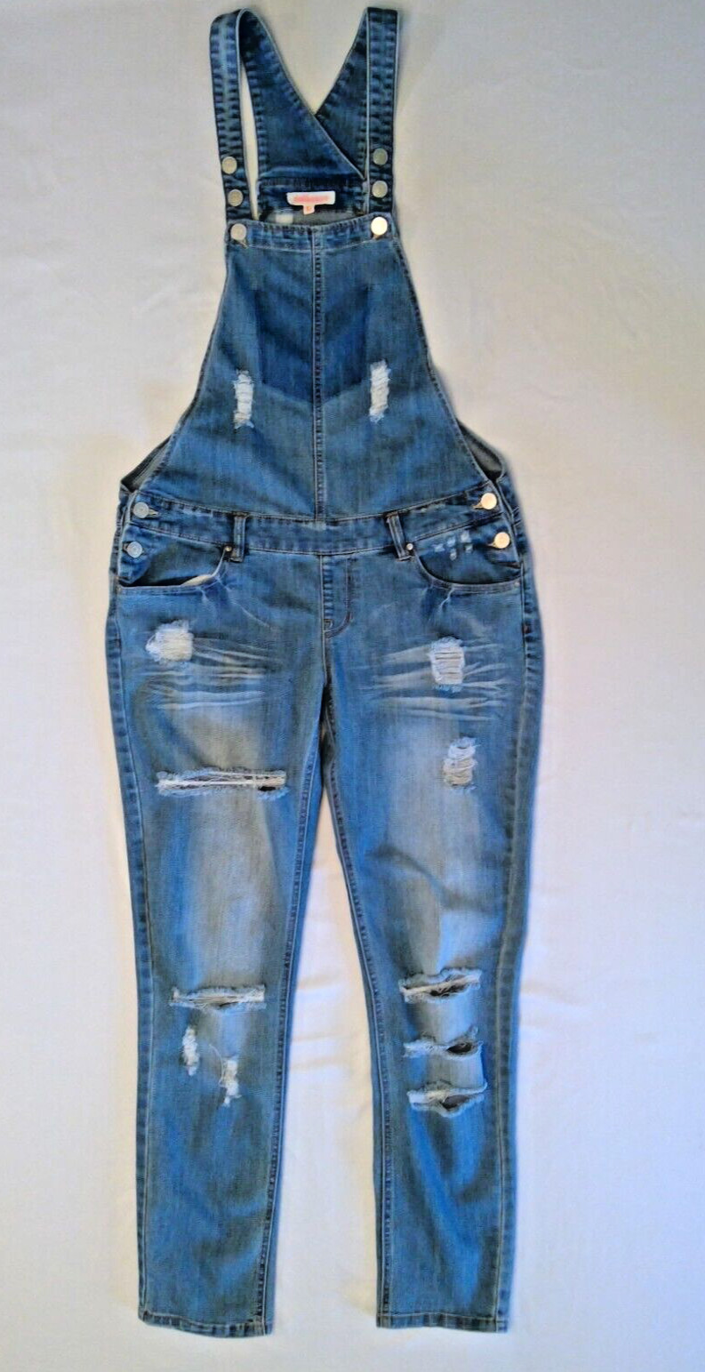 Dollhouse Overalls Distressed Bib Sz large Demin Womens Ripped Vintage Rare Y2K