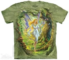 Fairy Queen Green Winged Woman Fantasy T-Shirt Mountain Angel Cotton S-4X