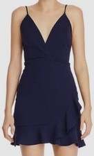 $198 Sunset + Spring Women Blue V-Neck Ruffle Faux-Wrap Sleeveless Mini Dress S