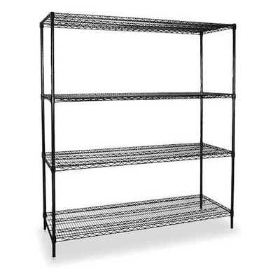 Zoro Select 2Kpn3 Wire Shelving Unit, 18''D X 60''W X 74''H, 4 Shelves, Black