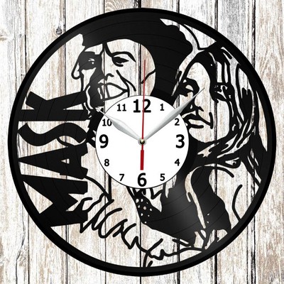 Mask Vinyl Record Wall Clock Handmade Decor Original Gift 4681