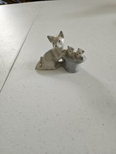 Cat with Kittens in Hat Figurine Japan 2 1/2" Tall, 3 1/2" Long