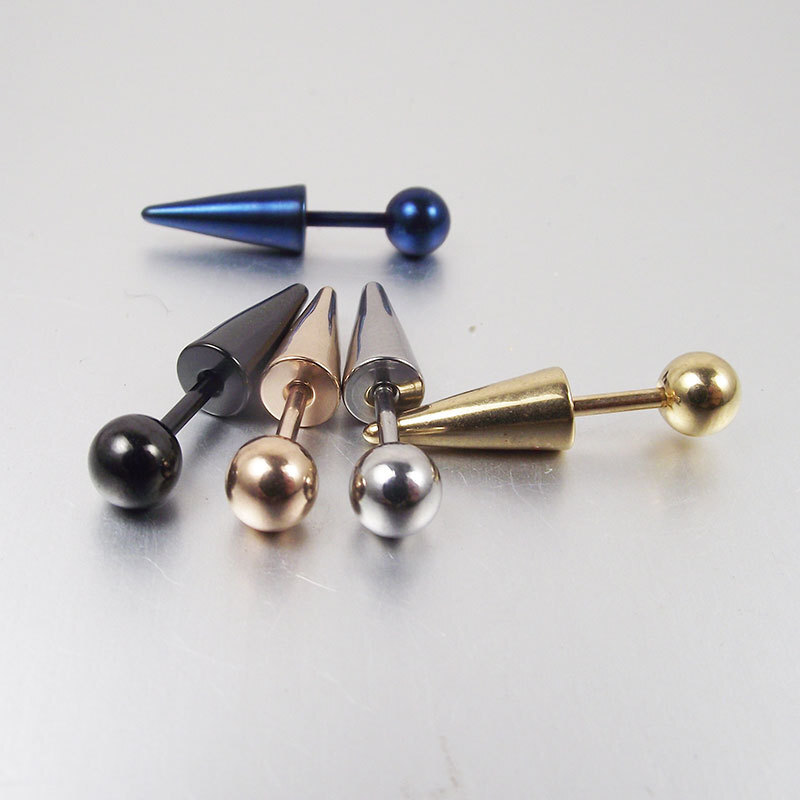 Cone Stud Earrings Round Ball Spike Women Man Punk Titanium Steel Cool Style Gol