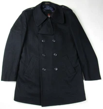 Vtg 70s Europe Craft Mens Sz 40 L Wool Long Coat Jacket Peacoat Double Breasted