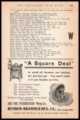 1907 Benbow Brammer St. Louis Missouri Rotary Washing Machines Vintage Print Ad