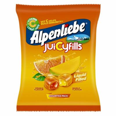 Alpenliebe Juicy Fills, Orange & Mango Flavour, Assorted Candy Pouch, 40 pieces