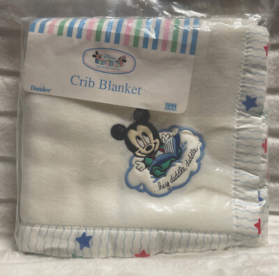 Satin Edge Dundee Disney Mickey Mouse Baby Blanket NEW Hey Diddle Cloud 36'' x 45