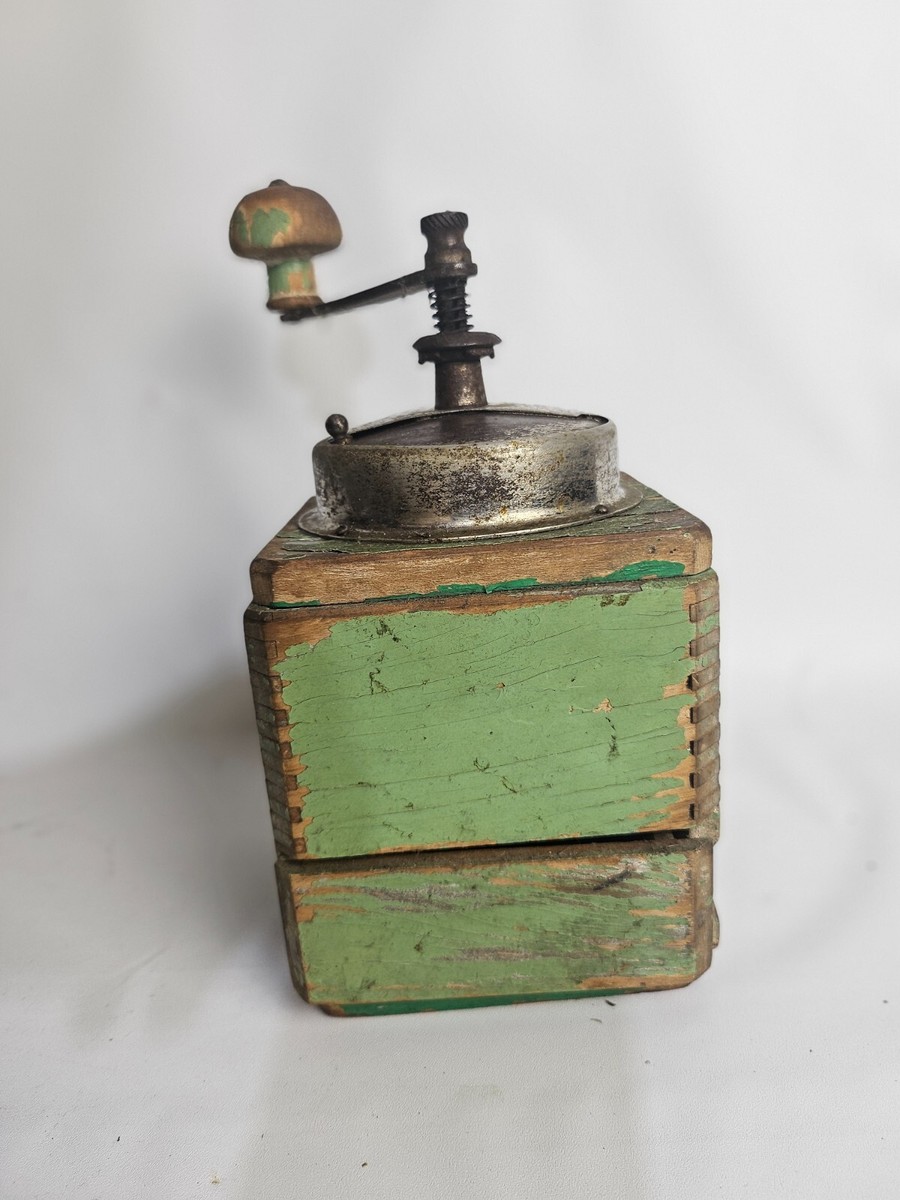 Vintage Coffee Pepper Grinder Mill Hand Crank Wood Box w/drawer
