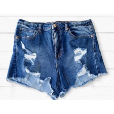 Kendall Kylie The Icon Short Distressed Denim Cut Off Shorts Blue Size 13/31