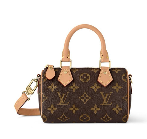 Louis Vuitton Monogram Nano Zip Crossbody Top Handle Bag Brown Beige Gold