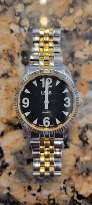 LS&S Men's Two-Tone Gold & Silver Low Vision Watch With High Contrast Black Dial